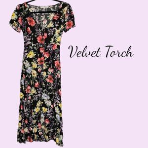 Velvet Torch Floral Dress Midi Black Yellow Jr XL